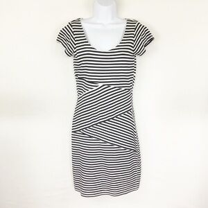 Ruby Ribbon Ponte Black/White Striped Fitted Dress